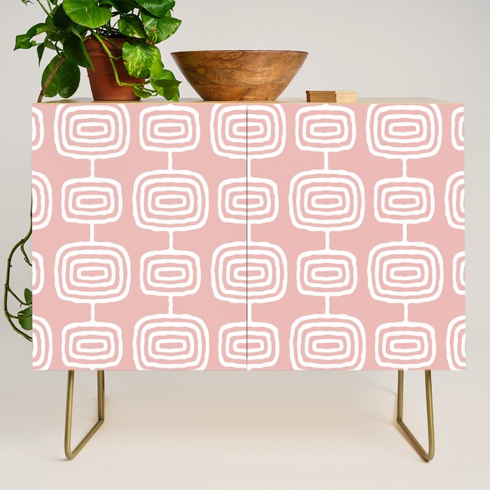 Mid Century Modern Atomic Rings Pattern Dusty Rose Credenza Gallery Image 1