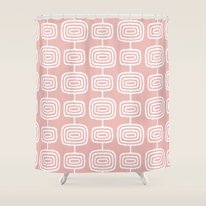 Mid Century Modern Atomic Rings Pattern Dusty Rose Shower Curtain Gallery Image 1