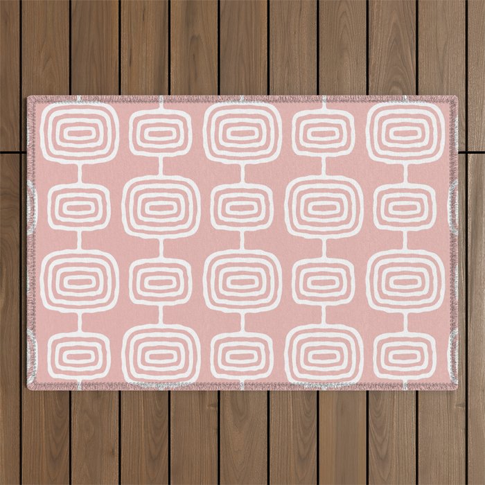 Mid Century Modern Atomic Rings Pattern Dusty Rose Outdoor Rug Gallery Image 1