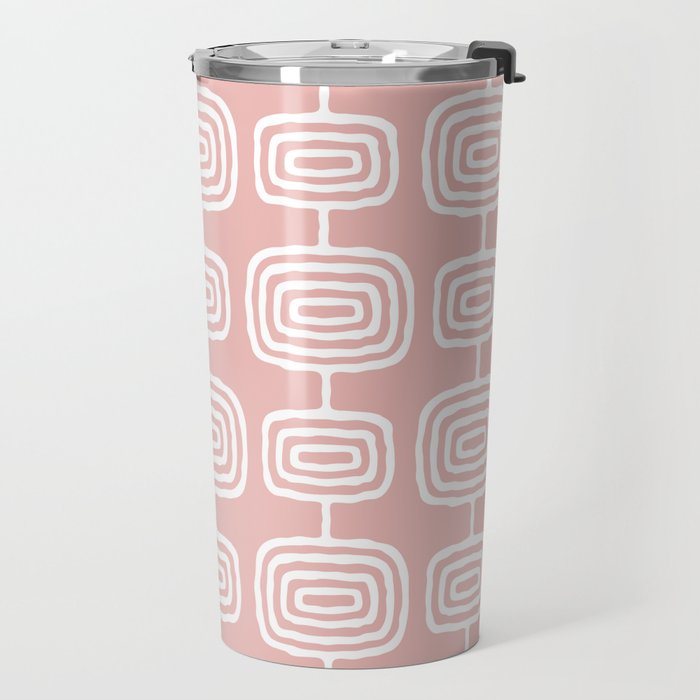 Mid Century Modern Atomic Rings Pattern Dusty Rose Travel Mug Gallery Image 2