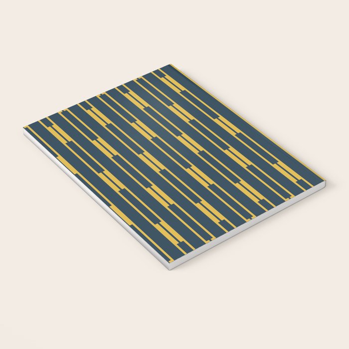 Geometric Striped Geo Chain Vertical Pattern in Navy Blue and Light Mustard Notebook Gallery Image 3