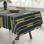 Geometric Striped Geo Chain Vertical Pattern in Navy Blue and Light Mustard Tablecloth Gallery Image 3