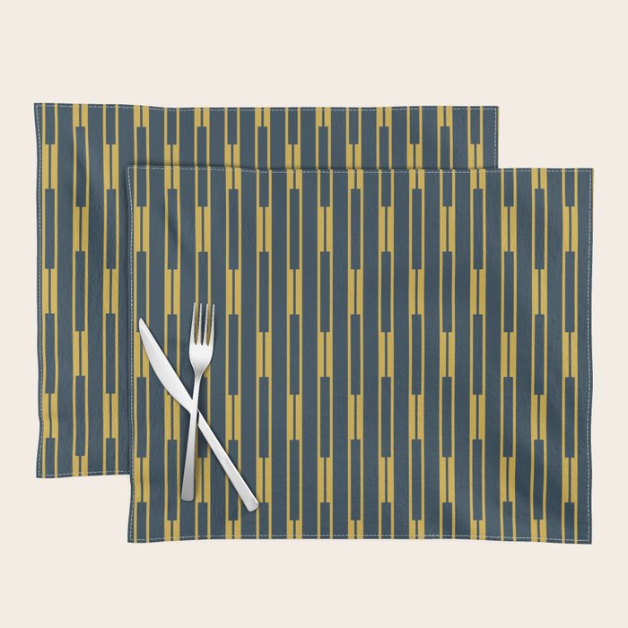 Geometric Striped Geo Chain Vertical Pattern in Navy Blue and Light Mustard Placemat Gallery Image 1