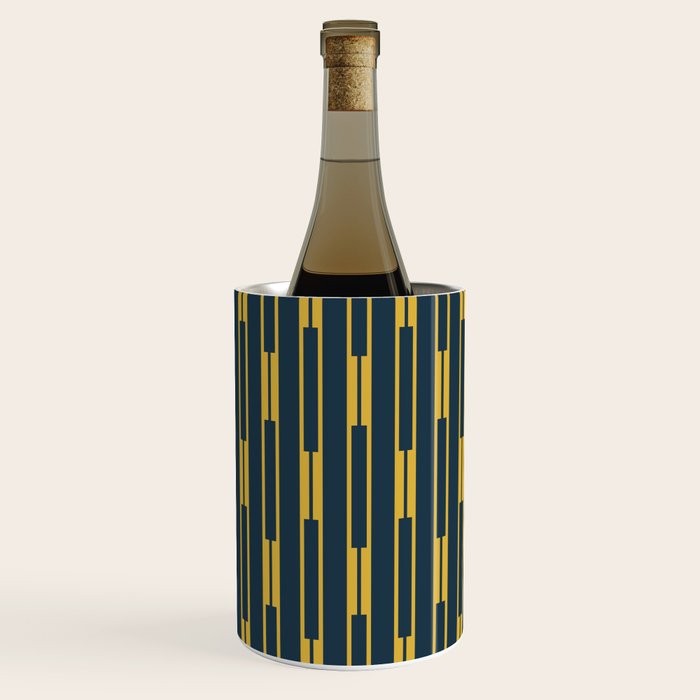 Geometric Striped Geo Chain Vertical Pattern in Navy Blue and Light Mustard Wine Chiller Gallery Image 3