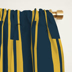 Geometric Striped Geo Chain Vertical Pattern in Navy Blue and Light Mustard Window Curtain Gallery Image 2