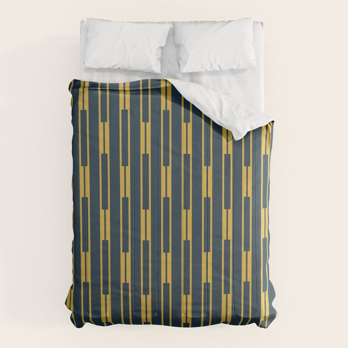 Geometric Striped Geo Chain Vertical Pattern in Navy Blue and Light Mustard Comforter Gallery Image 1