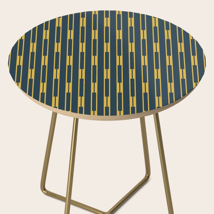 Geometric Striped Geo Chain Vertical Pattern in Navy Blue and Light Mustard Side Table Gallery Image 2