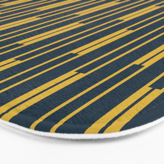 Geometric Striped Geo Chain Vertical Pattern in Navy Blue and Light Mustard Bath Mat Gallery Image 3