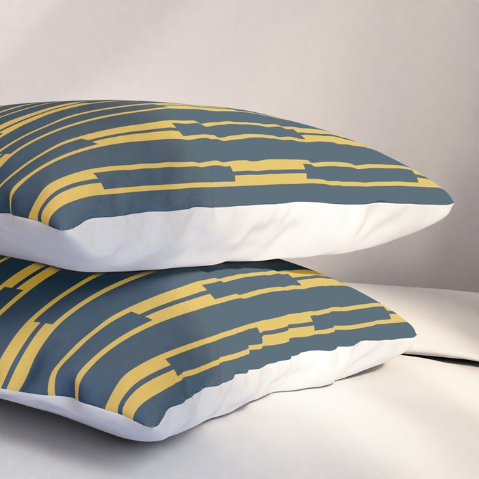 Geometric Striped Geo Chain Vertical Pattern in Navy Blue and Light Mustard Pillow Sham Gallery Image 3