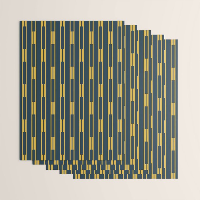 Geometric Striped Geo Chain Vertical Pattern in Navy Blue and Light Mustard Wrapping Paper Gallery Image 3