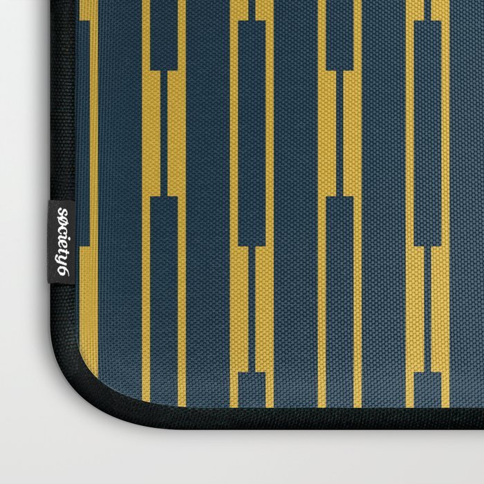 Geometric Striped Geo Chain Vertical Pattern in Navy Blue and Light Mustard Laptop Sleeve Gallery Image 3