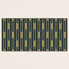 Geometric Striped Geo Chain Vertical Pattern in Navy Blue and Light Mustard Desk Mat Gallery Image 3