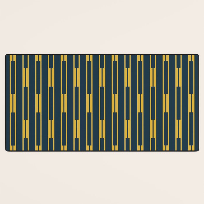 Geometric Striped Geo Chain Vertical Pattern in Navy Blue and Light Mustard Desk Mat Gallery Image 3