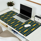 Geometric Striped Geo Chain Vertical Pattern in Navy Blue and Light Mustard Desk Mat Gallery Image 2