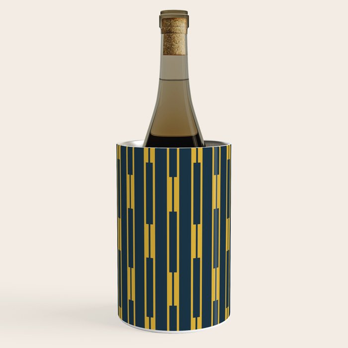 Geometric Striped Geo Chain Vertical Pattern in Navy Blue and Light Mustard Wine Chiller Gallery Image 1