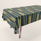 Geometric Striped Geo Chain Vertical Pattern in Navy Blue and Light Mustard Tablecloth Gallery Image 1
