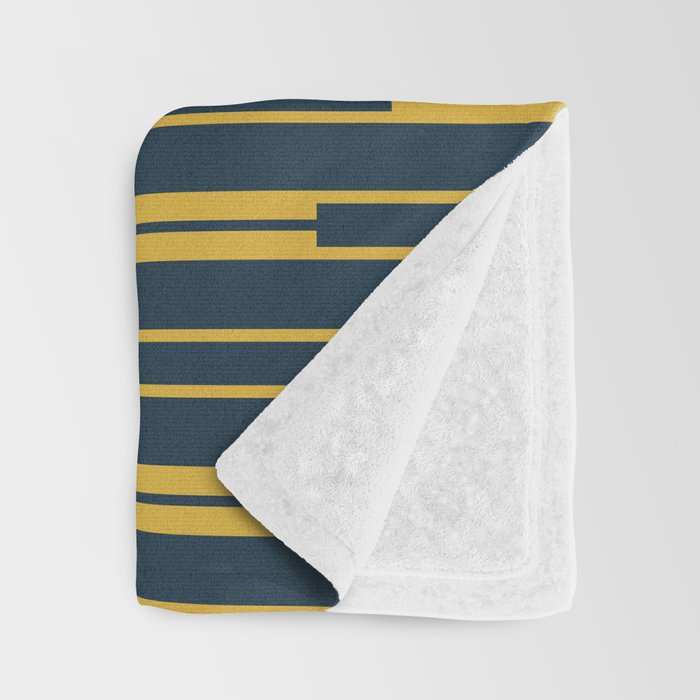 Geometric Striped Geo Chain Vertical Pattern in Navy Blue and Light Mustard Throw Blanket Gallery Image 3