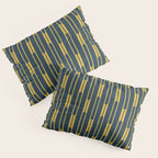 Geometric Striped Geo Chain Vertical Pattern in Navy Blue and Light Mustard Pillow Sham Gallery Image 3