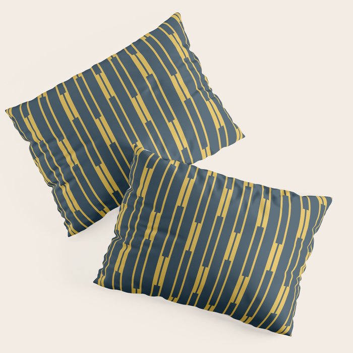 Geometric Striped Geo Chain Vertical Pattern in Navy Blue and Light Mustard Pillow Sham Gallery Image 3