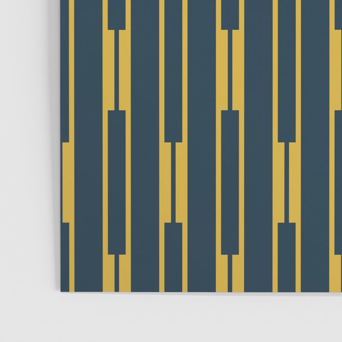 Geometric Striped Geo Chain Vertical Pattern in Navy Blue and Light Mustard Poster Gallery Image 3