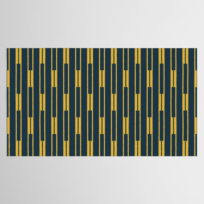Geometric Striped Geo Chain Vertical Pattern in Navy Blue and Light Mustard Tablecloth Gallery Image 2