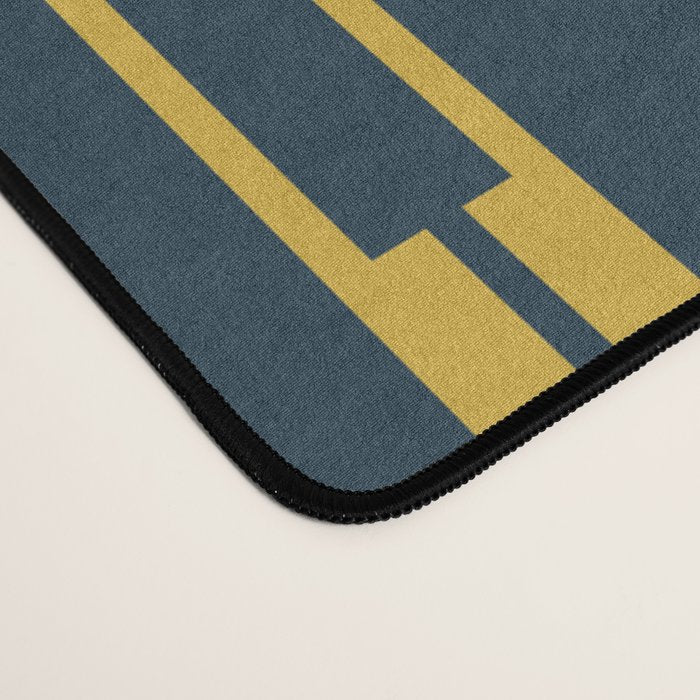 Geometric Striped Geo Chain Vertical Pattern in Navy Blue and Light Mustard Desk Mat Gallery Image 4