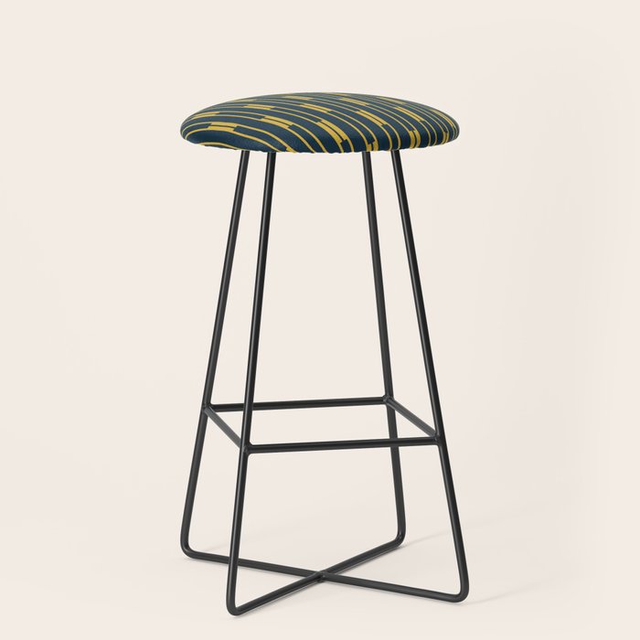 Geometric Striped Geo Chain Vertical Pattern in Navy Blue and Light Mustard Stool Gallery Image 1
