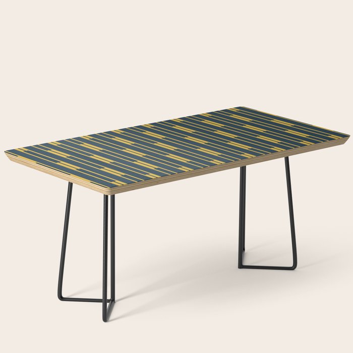 Geometric Striped Geo Chain Vertical Pattern in Navy Blue and Light Mustard Coffee Table Gallery Image 1