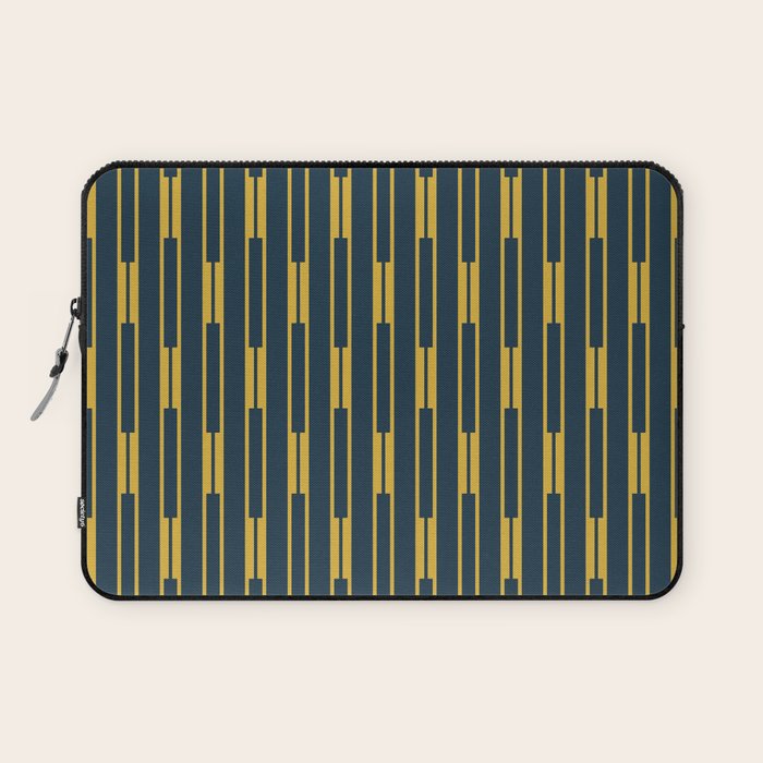 Geometric Striped Geo Chain Vertical Pattern in Navy Blue and Light Mustard Laptop Sleeve Gallery Image 1