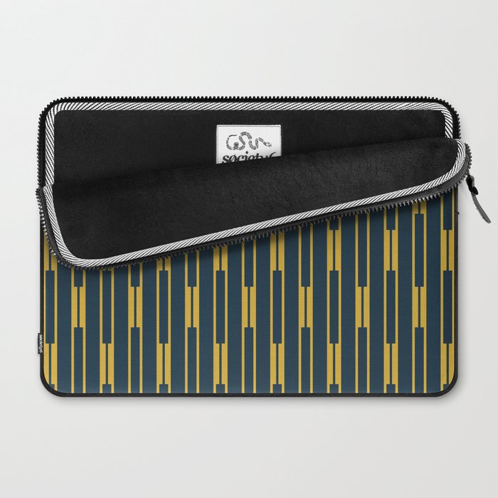 Geometric Striped Geo Chain Vertical Pattern in Navy Blue and Light Mustard Laptop Sleeve Gallery Image 2