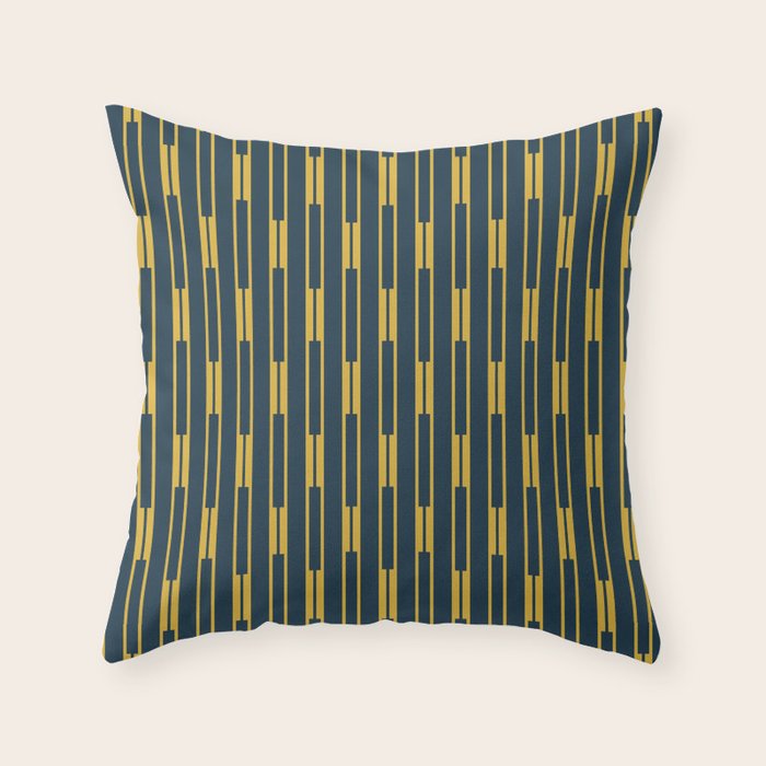 Geometric Striped Geo Chain Vertical Pattern in Navy Blue and Light Mustard Throw Pillow Gallery Image 1