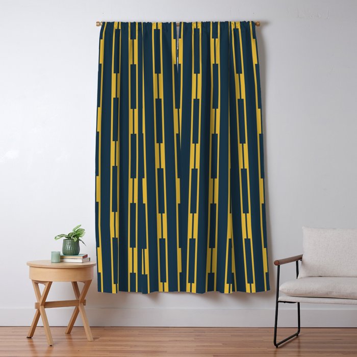 Geometric Striped Geo Chain Vertical Pattern in Navy Blue and Light Mustard Window Curtain Gallery Image 5