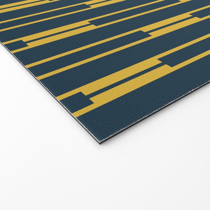 Geometric Striped Geo Chain Vertical Pattern in Navy Blue and Light Mustard Welcome Mat Gallery Image 2