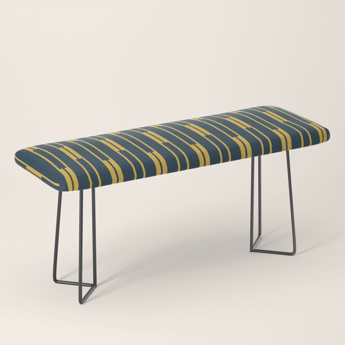 Geometric Striped Geo Chain Vertical Pattern in Navy Blue and Light Mustard Bench Gallery Image 1