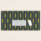 Geometric Striped Geo Chain Vertical Pattern in Navy Blue and Light Mustard Desk Mat Gallery Image 1