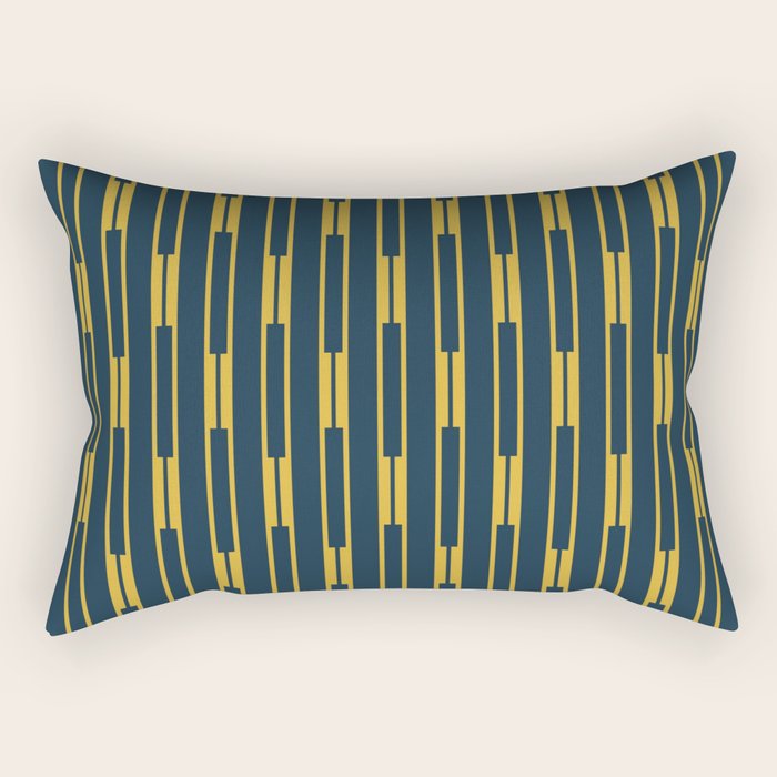 Geometric Striped Geo Chain Vertical Pattern in Navy Blue and Light Mustard Rectangular Pillow Gallery Image 1