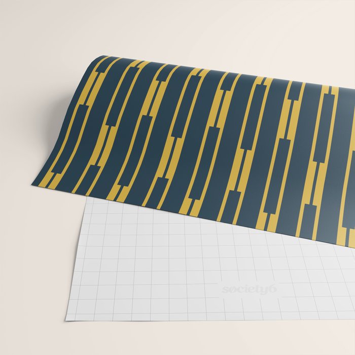 Geometric Striped Geo Chain Vertical Pattern in Navy Blue and Light Mustard Wrapping Paper Gallery Image 2