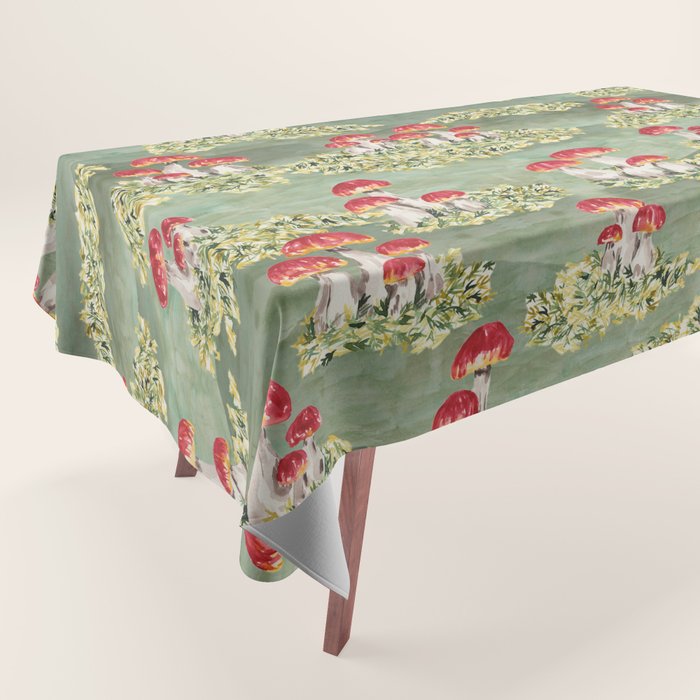 Watercolor moss and mushroom mosaic pattern Tablecloth Gallery Image 1