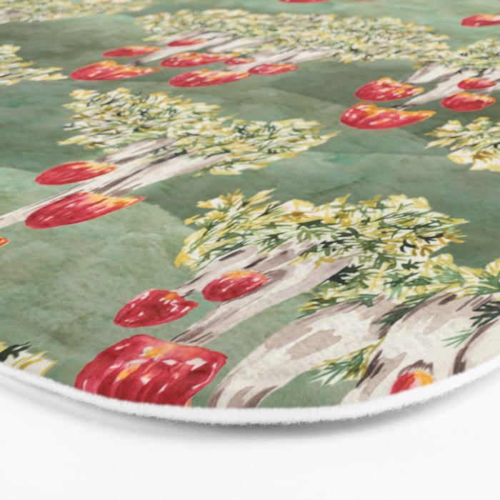 Watercolor moss and mushroom mosaic pattern Bath Mat Gallery Image 3