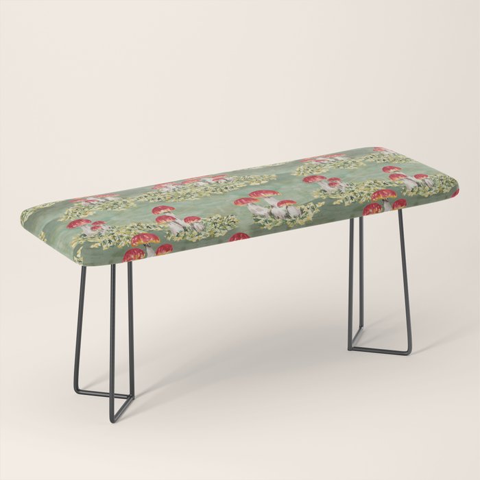 Watercolor moss and mushroom mosaic pattern Bench Gallery Image 1