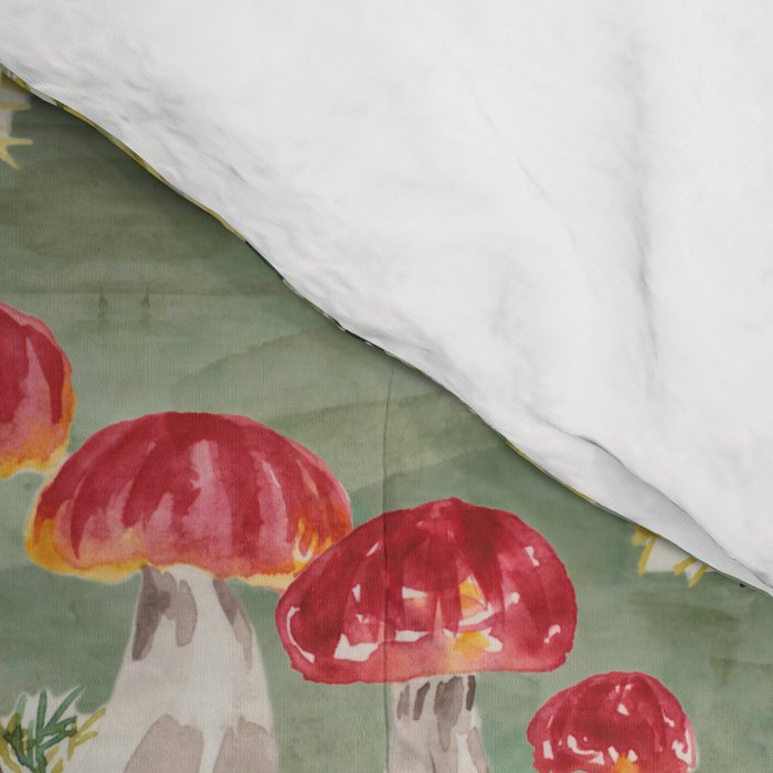 Watercolor moss and mushroom mosaic pattern Comforter Gallery Image 4