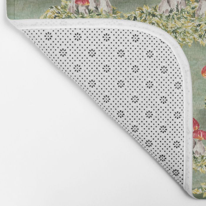 Watercolor moss and mushroom mosaic pattern Bath Mat Gallery Image 2