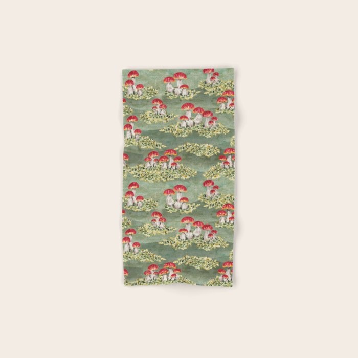 Watercolor moss and mushroom mosaic pattern Bath Towel Gallery Image 1