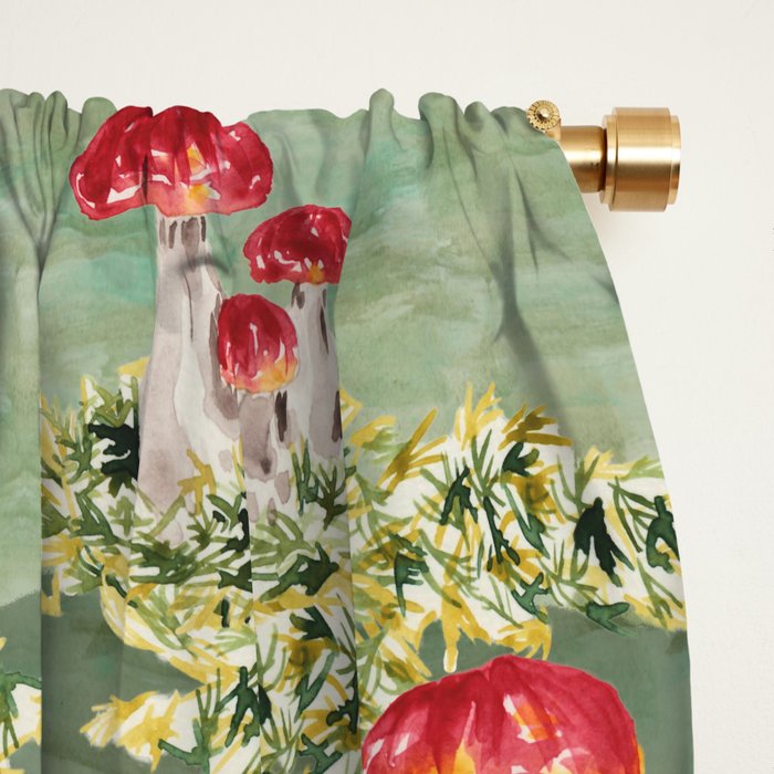 Watercolor moss and mushroom mosaic pattern Window Curtain Gallery Image 2