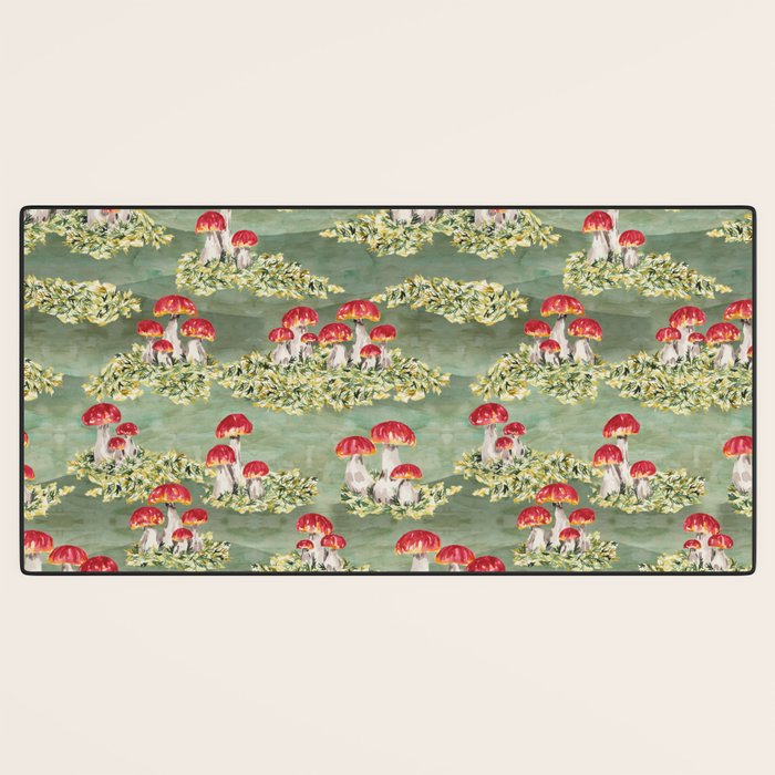 Watercolor moss and mushroom mosaic pattern Desk Mat Gallery Image 3