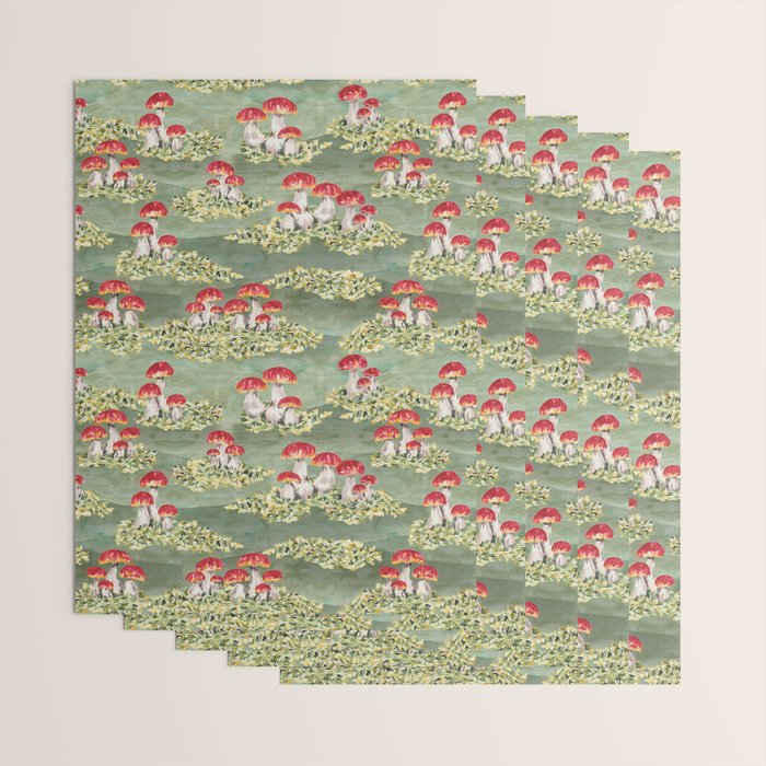 Watercolor moss and mushroom mosaic pattern Wrapping Paper Gallery Image 3