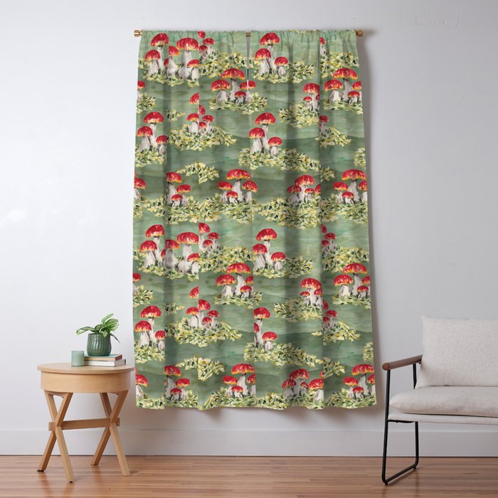 Watercolor moss and mushroom mosaic pattern Window Curtain Gallery Image 5