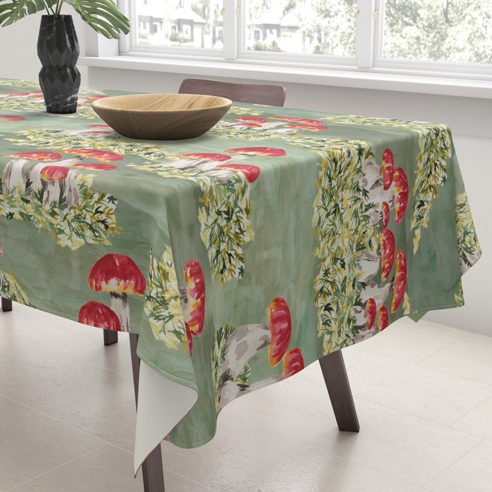 Watercolor moss and mushroom mosaic pattern Tablecloth Gallery Image 3
