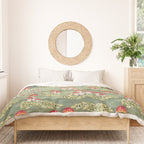 Watercolor moss and mushroom mosaic pattern Duvet Cover Gallery Image 3