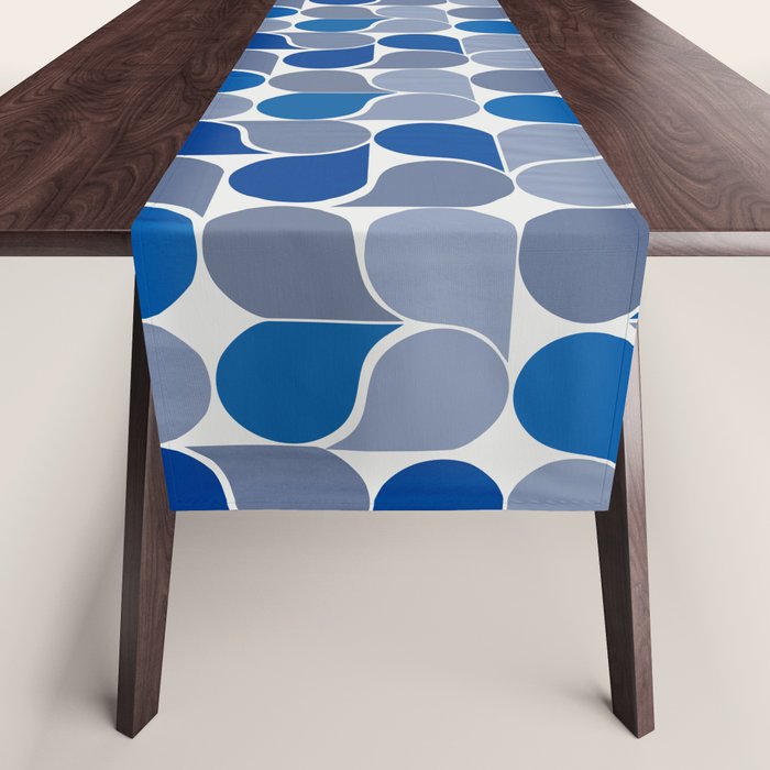 Blue and Gray Geometric Raindrop Pattern Table Runner Gallery Image 1